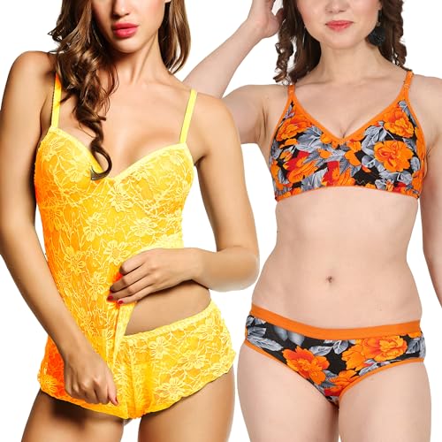Image of Love Maker Babydoll Lingerie Bra Panty Set Undergarments for Women Honeymoon Nighties Small to 3XL