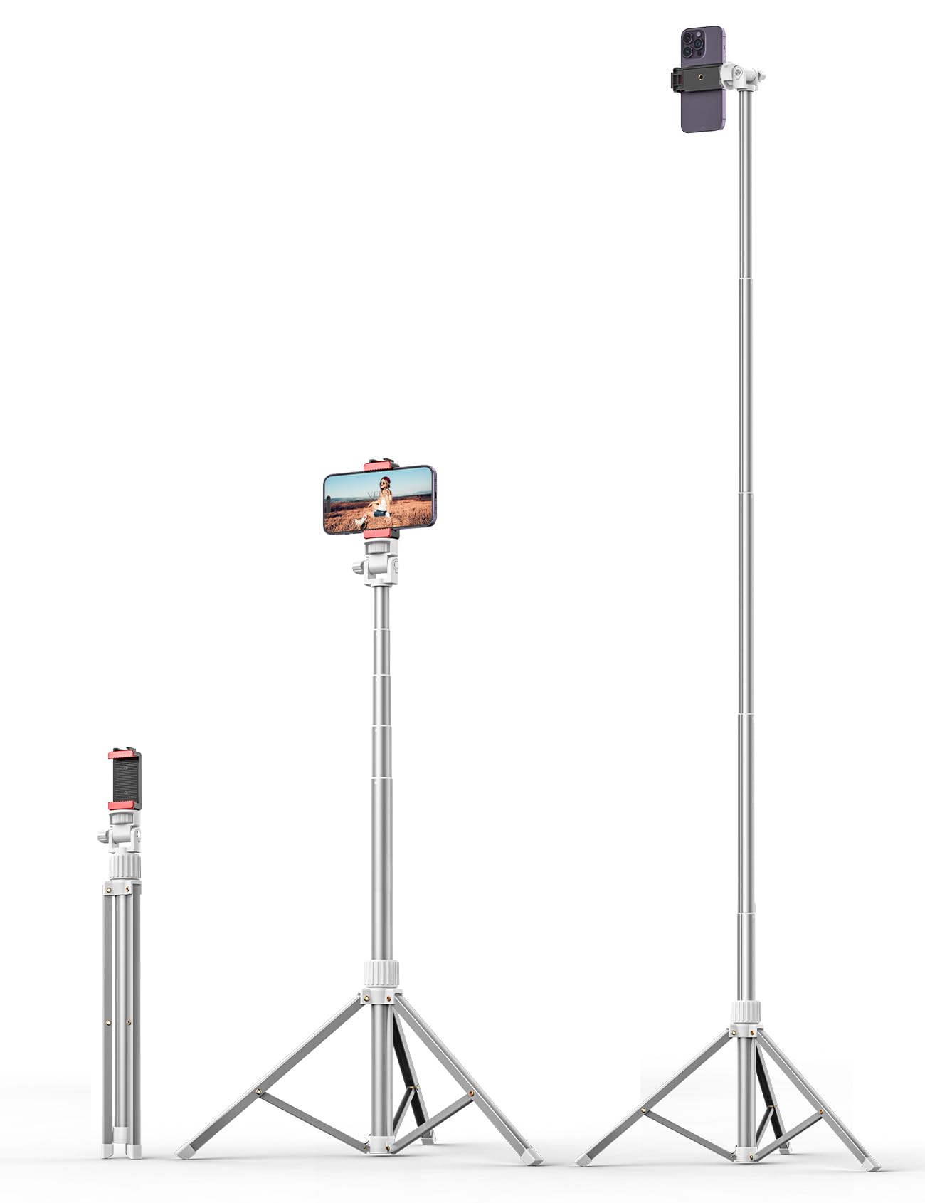71'' Phone Tripod Stand, Extendable Reinforced Aluminum Phone Stand with Wireless Remote, Stable Cellphone Tripod Compatible with iPhone 14/13/12