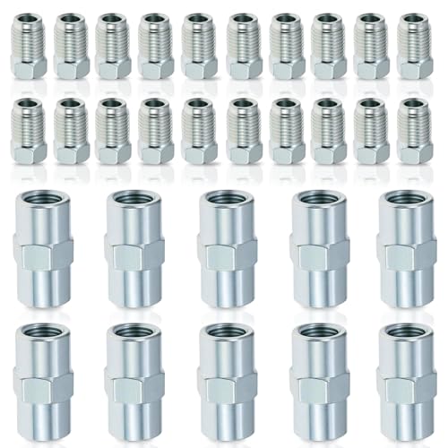 Bremsleitung Verbinder, Profi Bremsleitungsverbinder Set BöRdelwerkzeug-Satz Double Flaring Tool KüHlerschlauch Verbinder 20 Verschraubungen und 10 Verbinder Set für ø 4,75mm Bremsrohr BöRdel F