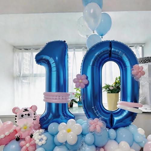 Image of Number Balloons Navy Blue Balloons - Giant Number 10 Balloon, Blue 10th Number Balloon Birthday Decorations for Boys