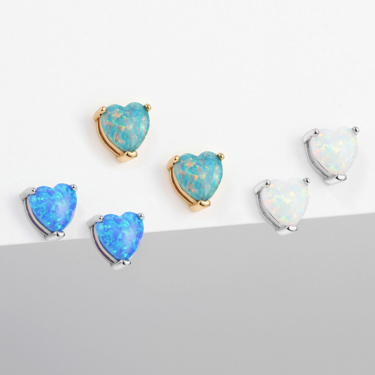 Michooyel Sterling Silver Opal Stud Earrings for Women Solitaire 6x6mm Heart Shaped Opal Gemstone Earrings for Women - Image 4