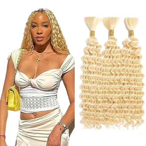 613 Boho Human Braiding Hair 24 24 24 Inch Blonde Deep Curly Braiding Hair 150g 613 Blonde Boho Human Hair for Braiding