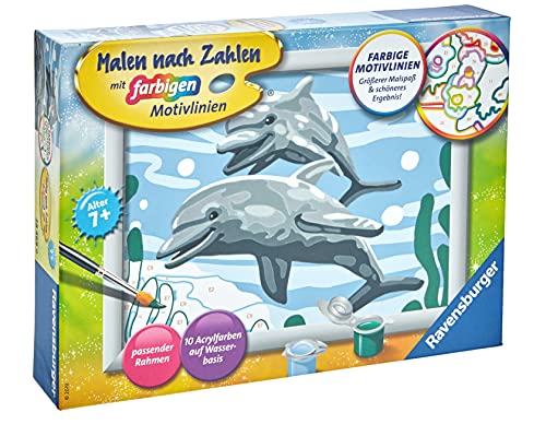 Ravensburger CreArt 28468 - Friendly Dauphins - Peinture par numéro pour Les Enfants de 7 Ans et Plus, Set de Peinture avec Cadre, Pinceau et peintures...