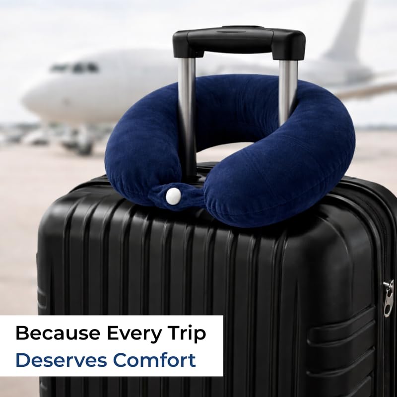 Image of DREAMZEE 100% Natural Latex Travel Pillow for Neck Support | Orthopedic Travel Neck Pillow Car & Flight Use | Breathable Cooling Neck Rest Travelling Pillow for Sleeping (Pack of 2 - Navy Blue)