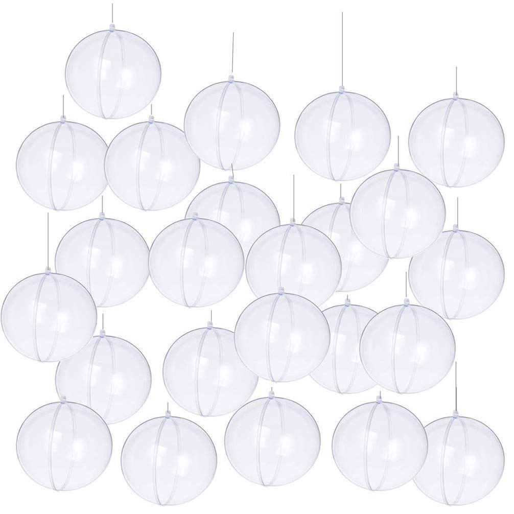 Wenosda 20PCS Clear Plastic Acrylic Fillable Ball Ornament Set, Hanging Clear Plastic Ornaments Balls for Christmas Tree, Party Decorations(40mm/1.57 inches)
