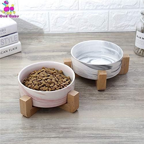 Portable Pet Bowls Dog Food Ceramic Cats Bowls Wooden Shelf Ceramic Single Bowl Lovely Pet Food Water Drink Tableware Feeder (Gray 14cm)