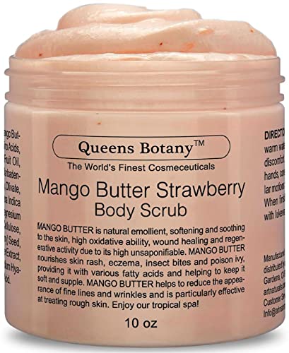 Mango Butter Strawberry Body Scrub â Moisturizing and Sofetening with Nourishing Body Oils -Exfoliating Salt Scrub For Body & Face -Win Against Aging, Acne, Eczema, Psoriasis & Dead Skin Scars- 10 oz