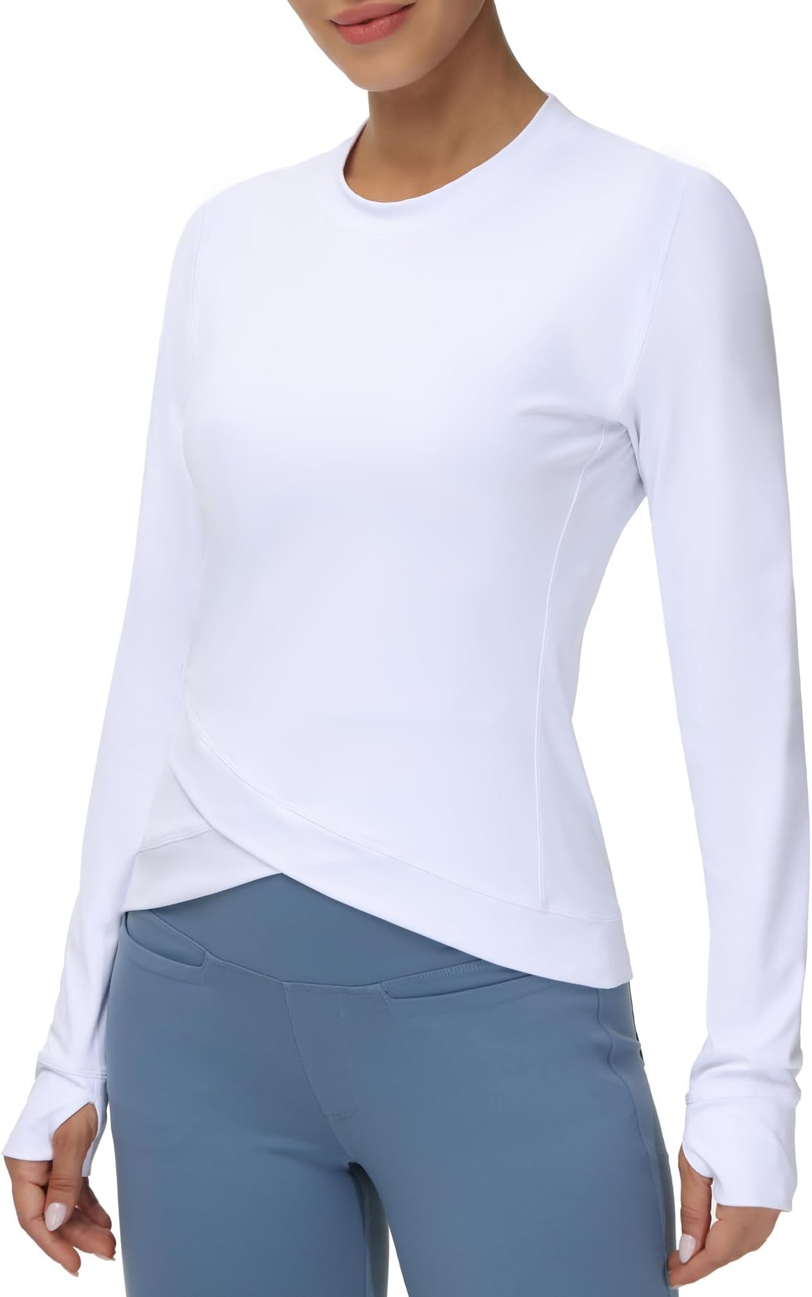 – Women's Long Sleeve Compression Shirts Workout Tops Cross Hem Athletic Running Yoga T-Shirts with Thumb Hole