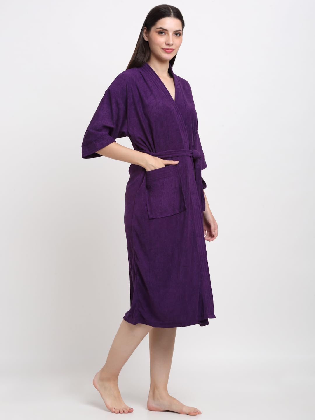 CREEVA Everyday Unisex Micro Terry Bathrobe Collection With kimono collar and 1 Pocket, 3/4 Sleeve Bath Robe Super Soft Light Weight - Indigo - Image 2 thumbnail