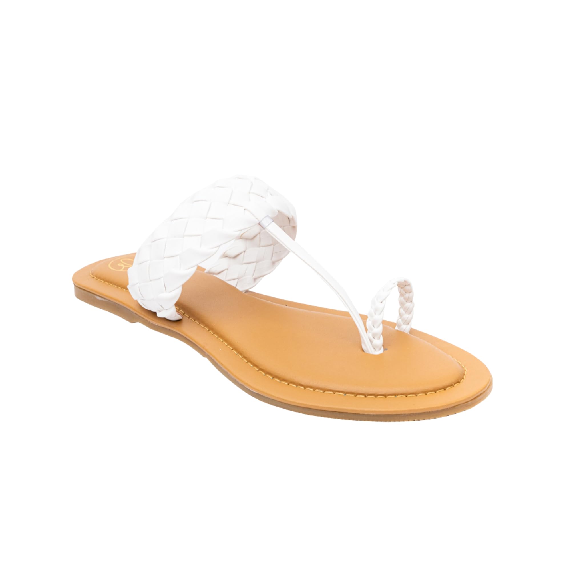 Women White Textured One Toe Flats |-image-1