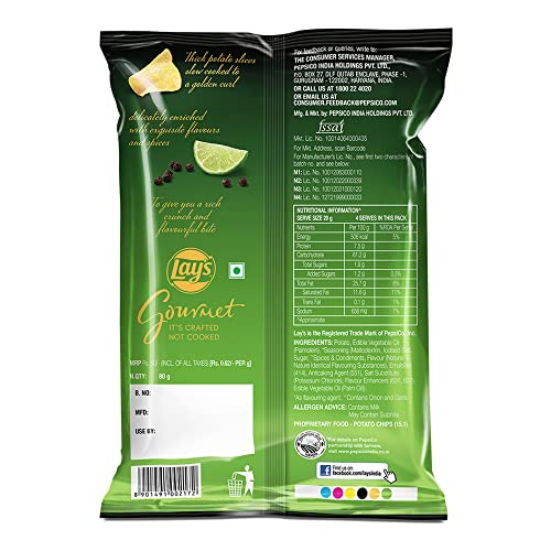Image of Lay's Gourmet Kettle Chips 80 Gram, Lime & Cracked Pepper Flavour, Premium Slow-Cooked Potato Chips, Chips And Snacks