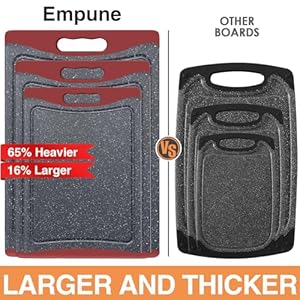 Extra large cutting boards plastic cutting boards for kitchen set of 3 cutting board set dishwasher chopping board with juice grooves easy grip handles red empune  urban country home decor