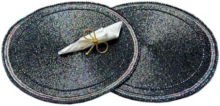 Luxury Handcrafted Beaded Black Round placemat Perfect for Dinner Parties Weddings Home Decor Elegant Dining Charger placemat image 5
