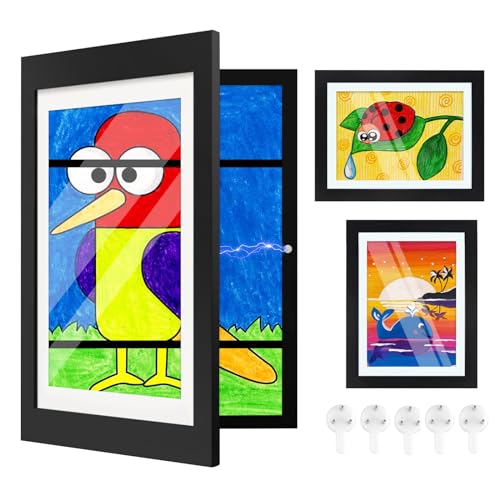 Cathpetic 6 Stück Bilderrahmen Kinderzeichnungen Holz A4,Magnetrahmen Wechselrahmen,Befüllbarer Archiv Bilderrahmen für 150 Bilder,Bilderrahmen Aufklappbar für Kinderzeichnungen