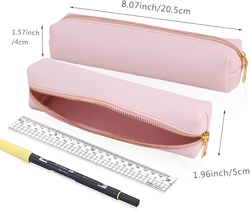 Miniatura 4 de Oyachic Estuche para lápices rosa, bolsa pequeña para lápices, bolsa larga de cuero para maquillaje estético