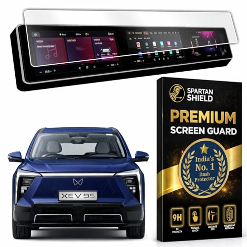Image of Spartan Shield Screen Protector COMBO For MAHINDRA XEV 9S 2026 Electric SUV || 12.3 Inch Full Touchscreen Display Guard || Accurate Fit For Pack One | Two | Three Above || Anti Scratch || Water Repellant || With Complimentary Installation Kit || Bubble Free Application || XEV9E | XEV9S Digital Instrument Cluster Protective Film || XEV9 2025 Car Stereo Accessories [Not Tempered Glass]