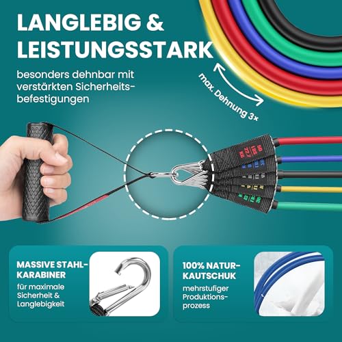 Resistance Bands Widerstandsband Set mit Trainingsguide - Expander Tubes Bänder Band Fitnessbänder - Widerstandsbandset: 5 Widerstandsbänder, Griffe, Türanker, Fußschlaufen | Fitnessband Fitness