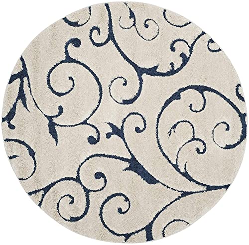Image of Handwoven Microfibre 3D Rug for Living Room (Ivory & Blue, 3 X 3 Feet (Round), Microfibre)