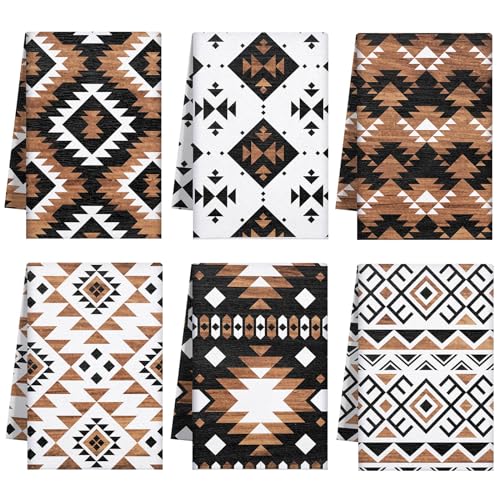 Breling Set of 6 Western Aztec Kitchen Towels Vintage Themed Dish Towel Bathroom Decorative Rustic Cloths for Kitchen Bathroom Home Cooking Housewarming 14 x 21 Inch