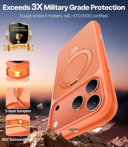 Coque iPhone 17 Pro antichoc orange anti-rayures avec support magnétique - 4