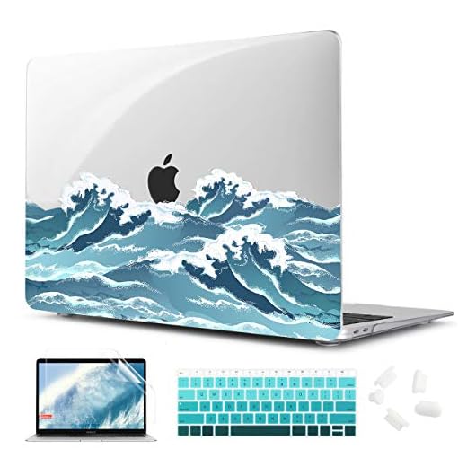 TwoL 4 in 1 Transparent Print Hard Shell Case for New MacBook Pro 13 inch 2020 2021 Model A2338 A2251 A2289 - Ocean