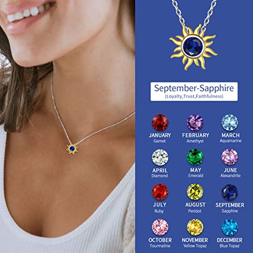 Chicsilver September Birthstone Necklace For Women 925 Sterling Silver Created Sapphire Celestial Sun Pendant Necklace Birthday Gift #TOP2