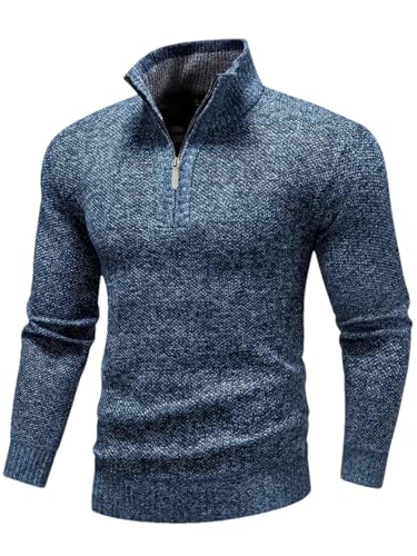Men'S Pullover Autumn and Winter Solid Color Casual Zipper High Collar Long Sleeve Warm Slim Sweater