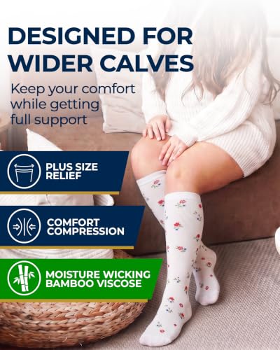 Image of Pembrook 3 Pairs Plus Size Compression Socks Wide Calf - Bamboo Viscose Compression Socks for Women Wide Calf