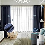 Graywind Motorized Blackout Curtain Set Smart Rod Remote Control Drapes Work with Alexa Google Home for Bedroom Office Living Room (Sapphire Blue, Custom Size)