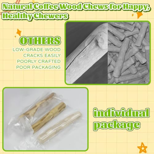 JNEYVIC 3 Stück Kaffeeholz für Hunde Kauholz für Welpen 16 x 2cm Welpen Spielzeug Holz Hundespielzeug Unzerstörbar Kleiner Kauspielzeug Hund Spielzeug zum Kauen für Hundewelpen Starke Kauer