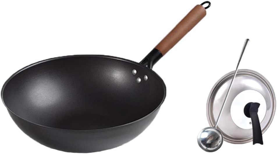 12 inch Pre-Seasoned Cast Iron Wok Chef's Pot with Wok ladle & Cover Does not Rust(32cm)