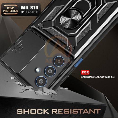 Image of Armor Bumper Back Cover Case for Samsung M35 5G | Rotating Camera Cover, Ring Holder & Kickstand | Heavy Duty & 360 Degree Protection Samsung M35 5G Cover (Black)