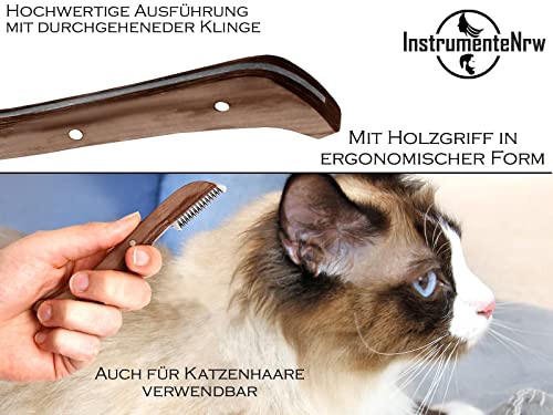 Trimmmesser für Hunde Katzen mit langer Zahnung für Rechtshänder Fellmesser Kleine Ausführung Hundefell Unterwolle Kamm Edelstahl Messer für Tiere Markenqualität für Langhaar und Kurzhaar