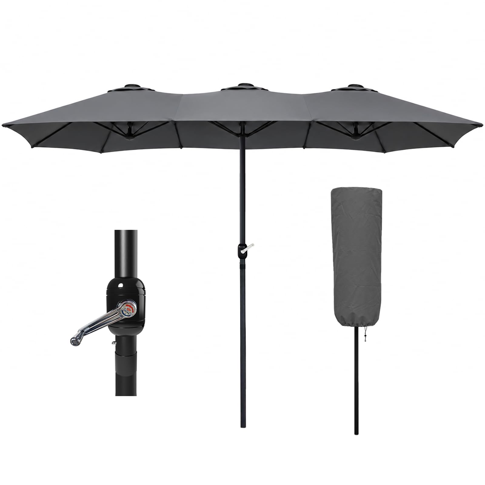 VOUNOT Doppelsonnenschirm mit Handkurbel, Sonnenschirm Marktschirm Gartenschirm Terrassenschirm, Sonnenschutz, 460 x 270 cm, Grau