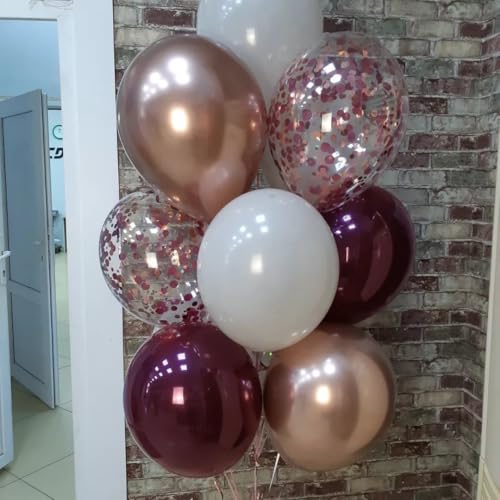 Image of Burgundy Red Balloons, 35PCS Maroon and White Latex Balloons, Wine Red and Rose Gold Confetti Balloon for Birthday Wedding Anniversary Engagements New Year Valentines Day Party Decorations Supplies