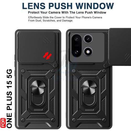 Image of AESTMO Tough Armor OnePlus 15 5G Bumper Back Case Cover | Ring Holder & Sliding Camera Shield Cover | 360 Degree Protection Back Case Cover for OnePlus 15 5G (Black)
