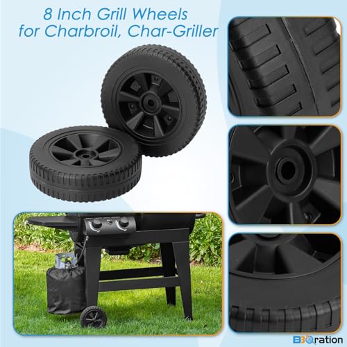 Image of 8 Inch G210-0018-W1 Grill Wheels for Charbroil Various Models 461442114 461471717 Char-Griller 1224 3001 2121 Thermos 461472417 463322012 Kenmore and More Charbroil Grill Wheels Replacement