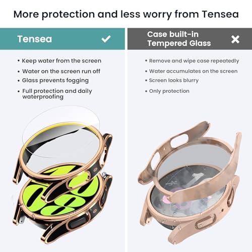 Image of Tensea [5+5Pack for Samsung Galaxy Watch 6 Screen Protector Case 44mm Accessories, Hard PC Bumper /HD Anti-Fog Tempered Glass Protective Film, Face Cover Set, Galaxy Watch 6 Case for Women Men
