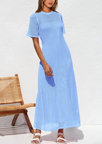 Image of PRETTYGARDEN Womens Eyelet Crochet Maxi 2 Piece Dress Sets