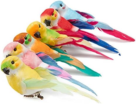 Factory Direct Craft Feather Tail Parrot Mushroom Birds with Attached Clips | 12 Birds | for Indoor Decor