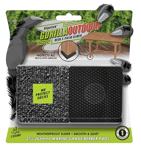 Slipstick GorillaOutdoor Weatherproof 2-1/2 Inch Furniture Sliders for Hard Surface Flooring (4 Pack) Heavy-Duty Furniture Movers for Outdoor & Indoor Sliding