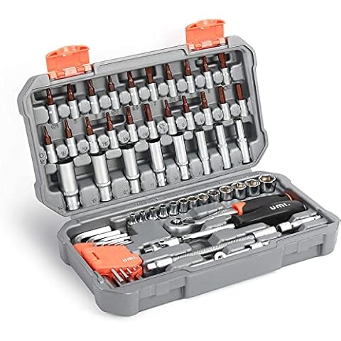 Amazon Brand - Umi Juego de Llaves de Vaso, 58 Piezas, Llave de Carraca Reversible de 1/4", Junta Universal, Barra de Extensión y Barra Deslizante para Reparaciones del Hogar, Bricolaje Cover