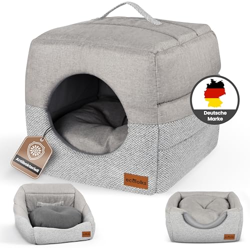 ECOFOLKS 3in1 antibakterielles Katzenbett, Katzenhöhle | Sofa & Kuschelbett – wandelbar, stylisch & platzsparend | Perfekt für Moderne Wohnräume