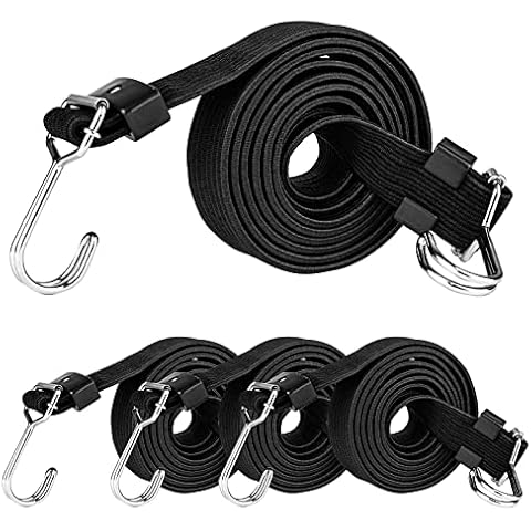 4Pack Bungee Cords, Heavy Duty Flat Elasticity Bungee Cord Elastic Rope With Hook Set for Cargo Luggage Car Roof Rack Use Black Cover