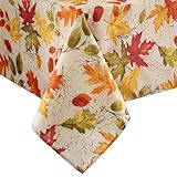 Elrene Home Fashions Autumn Leaves Fall Printed Wrinkle Resistant Tablecloth, Holiday Table Cover...