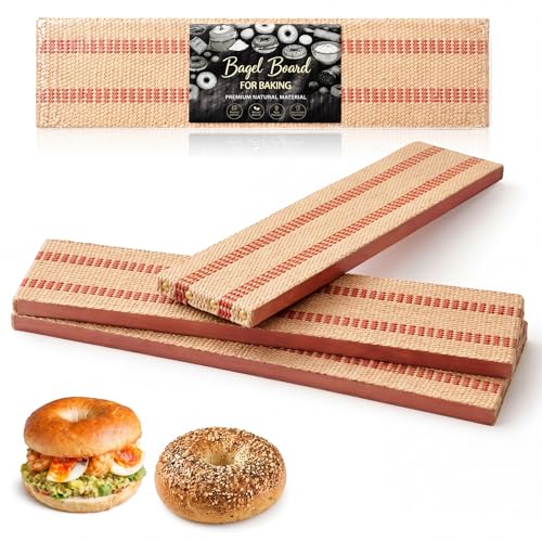 Sliner 3 Pcs Bagel Baking Boards 15.7 x 3.5 x 0.8 Cedar Pine Wood with Burlap Essential Baking Tools Food Grade for Toasting a Beautiful Even Bagel Crust Home Bakers Gift