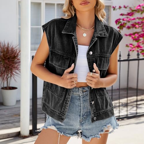 Chaleco de mezclilla lavado para mujer en color negro talla M 3