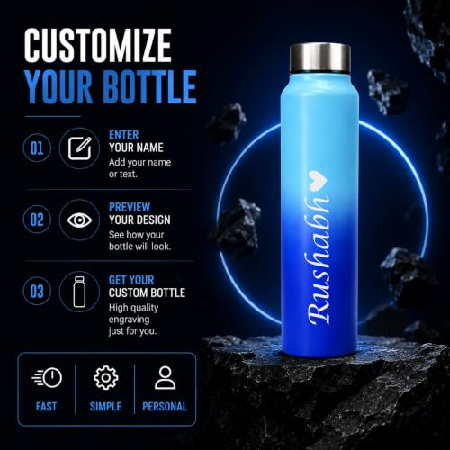 Image of Courage Personalised Stainless Steel Water Bottle 1 Litre | Custom Name Engraved Bottle | Leak-Proof, BPA-Free, Rust-Resistant | Stylish Gift for Kids, Women & Men | Office, School & Gym Use (BB)