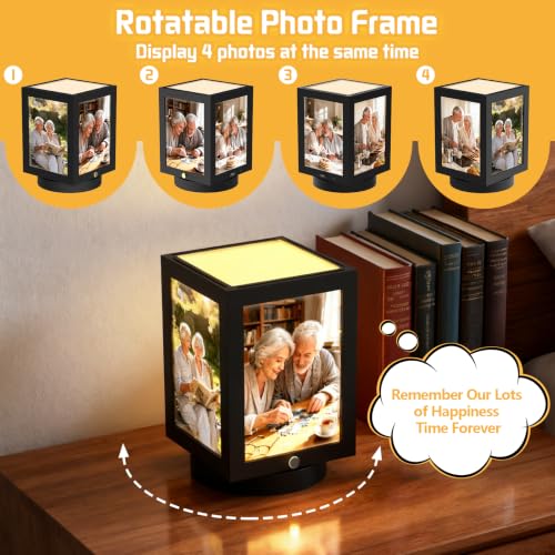 Mixoo 4x6 Picture Frame Light, Vintage Rotating Photo Frame Tabletop Lamp, Touch Desk Lamp for Bedroom Bedside, Table lamps for Office Family Retirement Anniversary Birthday Gifts (Wooden Black) - Image 5