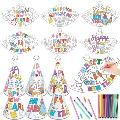 LECONCES Décoration du Nouvel An à colorier, décorations du Nouvel An 2026 Chapeaux de fête Happy New Year